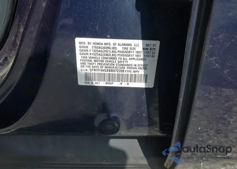 2011 Honda Pilot Ex-L z USA, uszkodzony, nr VIN 5FNYF4H5XBB072398